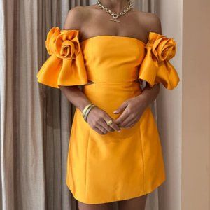 Alemais Macie Rosette Mini Dress In Saffron